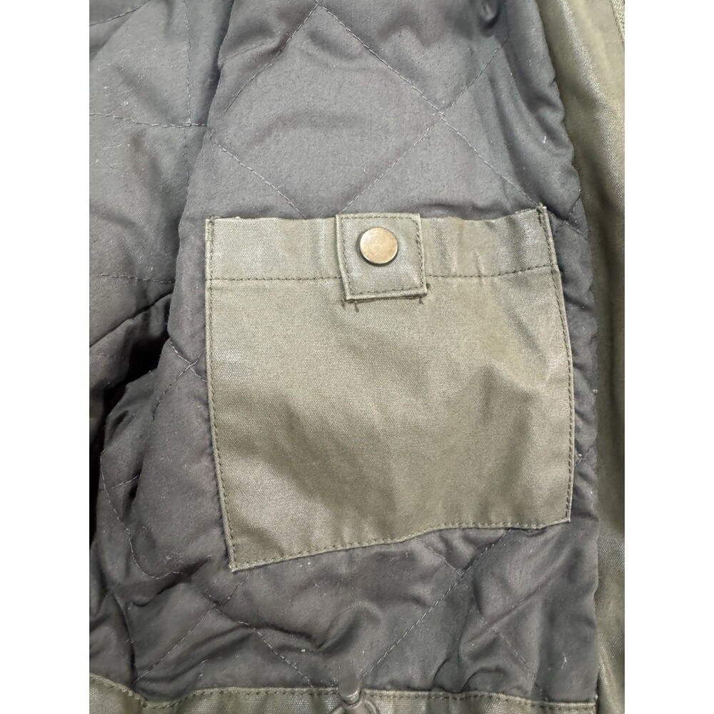 J.Crew Men L Waxed Cotton Field Jacket Olive Quilted Hooded A8942 Military Work - Picture 7 of 12